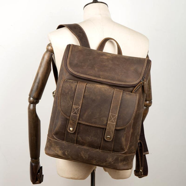 Casual Brown Mens Leather 15-inch Computer Backpacks Brown Travel Backpack School Backpacks for men - iwalletsmen