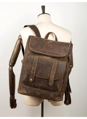 Casual Brown Mens Leather 15-inch Computer Backpacks Brown Travel Backpack School Backpacks for men - iwalletsmen