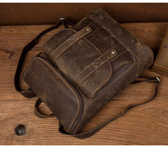 Casual Brown Mens Leather 15-inch Computer Backpacks Brown Travel Backpack School Backpacks for men - iwalletsmen