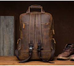 Dark Brown Casual Mens Leather 16inches Computer Backpacks Large Brown Travel Backpack School Backpacks for men - iwalletsmen