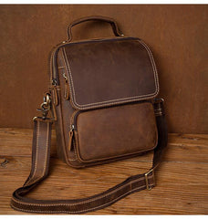 Dark Brown Leather 10 inches Vertical Messenger Bag Cool Side Bag Courier Bag Postman Bag for Men - iwalletsmen