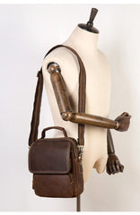 Dark Brown Leather 10 inches Vertical Messenger Bag Cool Side Bag Courier Bag Postman Bag for Men - iwalletsmen