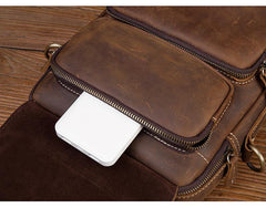 Dark Brown Leather 10 inches Vertical Messenger Bag Cool Side Bag Courier Bag Postman Bag for Men - iwalletsmen