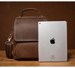 Dark Brown Leather 10 inches Vertical Messenger Bag Cool Side Bag Courier Bag Postman Bag for Men - iwalletsmen