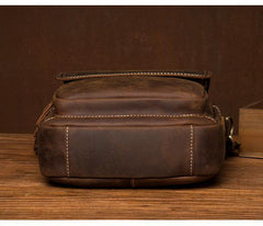 Dark Brown Leather 10 inches Vertical Messenger Bag Cool Side Bag Courier Bag Postman Bag for Men - iwalletsmen