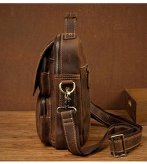 Dark Brown Leather 10 inches Vertical Messenger Bag Cool Side Bag Courier Bag Postman Bag for Men - iwalletsmen