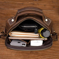 Dark Brown Leather 10 inches Vertical Messenger Bag Cool Side Bag Courier Bag Postman Bag for Men - iwalletsmen