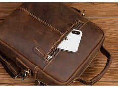 Dark Brown Leather 10 inches Vertical Messenger Bag Cool Side Bag Courier Bag Postman Bag for Men - iwalletsmen