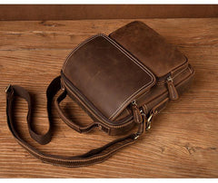 Dark Brown Leather 10 inches Vertical Messenger Bag Cool Side Bag Courier Bag Postman Bag for Men - iwalletsmen