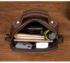 Dark Brown Leather 10 inches Vertical Messenger Bag Cool Side Bag Courier Bag Postman Bag for Men - iwalletsmen