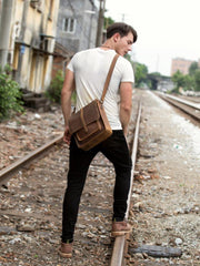 Cool Dark Brown Leather 10 inches Vertical Courier Bag Side Bags Messenger Bag for Men - iwalletsmen