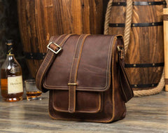 Cool Dark Brown Leather 10 inches Vertical Courier Bag Side Bags Messenger Bag for Men - iwalletsmen