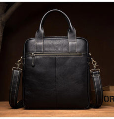 Fashion Black Leather 12 inches Vertical Briefcase Work Shoulder Bag Black Messenger Bag Computer Work Bag for Men - iwalletsmen