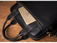 Fashion Black Leather 12 inches Vertical Briefcase Work Shoulder Bag Black Messenger Bag Computer Work Bag for Men - iwalletsmen