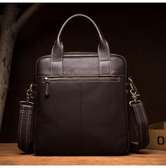Fashion Black Leather 12 inches Vertical Briefcase Work Shoulder Bag Black Messenger Bag Computer Work Bag for Men - iwalletsmen