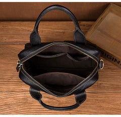 Fashion Black Leather 12 inches Vertical Briefcase Work Shoulder Bag Black Messenger Bag Computer Work Bag for Men - iwalletsmen