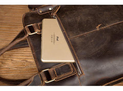 Vintage Dark Brown Leather 12 inches Veritcal Briefcase Work Bag Messenger Bags Handbag for Men - iwalletsmen
