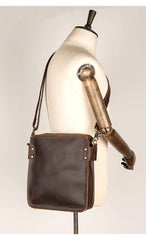 Vintage Dark Brown Cool Leather 12 inches Vertical Courier Bag Messenger Bags for Men - iwalletsmen
