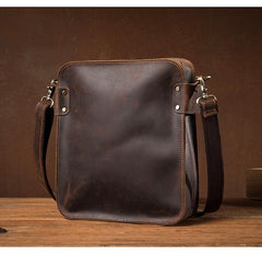 Vintage Dark Brown Cool Leather 12 inches Vertical Courier Bag Messenger Bags for Men - iwalletsmen
