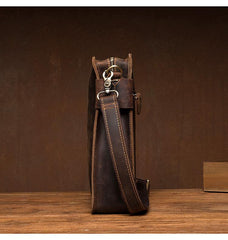 Vintage Dark Brown Cool Leather 12 inches Vertical Courier Bag Messenger Bags for Men - iwalletsmen