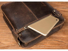 Vintage Dark Brown Cool Leather 12 inches Vertical Courier Bag Messenger Bags for Men - iwalletsmen