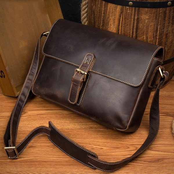 Cool Dark Coffee Leather 13 inches Postman Bag Messenger Bags Side Bag for Men - iwalletsmen