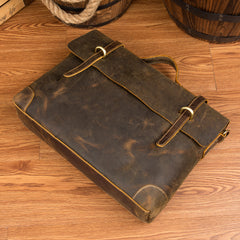 Vintage Dark Brown Leather 15 inches Briefcase Messenger Bags Work Side Bags for Men - iwalletsmen