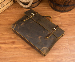 Vintage Dark Brown Leather 15 inches Briefcase Messenger Bags Work Side Bags for Men - iwalletsmen