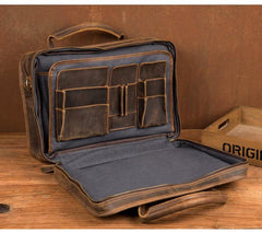 Cool Dark Brown Mens Leather 15 inches Large Briefcase Work Bag Side Bag Travel Handbag for Men - iwalletsmen
