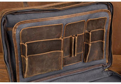 Cool Dark Brown Mens Leather 15 inches Large Briefcase Work Bag Side Bag Travel Handbag for Men - iwalletsmen