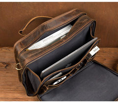 Cool Dark Brown Mens Leather 15 inches Large Briefcase Work Bag Side Bag Travel Handbag for Men - iwalletsmen