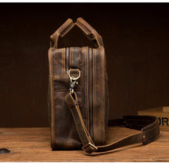 Cool Dark Brown Mens Leather 15 inches Large Briefcase Work Bag Side Bag Travel Handbag for Men - iwalletsmen
