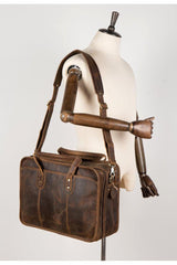 Cool Dark Brown Mens Leather 15 inches Large Briefcase Work Bag Side Bag Travel Handbag for Men - iwalletsmen