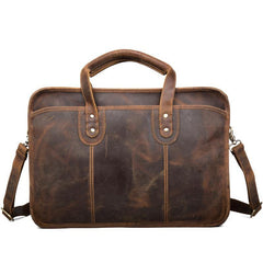 Cool Dark Brown Mens Leather 15 inches Large Briefcase Work Bag Side Bag Travel Handbag for Men - iwalletsmen