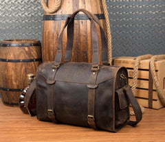 Cool Brown Leather 15 inches Weekender Bag Travel Shoulder Bags Duffle Luggage Handbags for Men - iwalletsmen