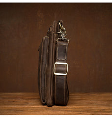 Dark Brown Cool Leather Small Vertical Side Bag Messenger Bags Courier Bag for Men - iwalletsmen