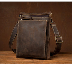 Dark Brown Cool Leather Small Vertical Side Bag Messenger Bags Courier Bag for Men - iwalletsmen