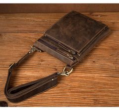 Dark Brown Cool Leather Small Vertical Side Bag Messenger Bags Courier Bag for Men - iwalletsmen