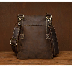 Dark Brown Cool Leather Small Vertical Side Bag Messenger Bags Courier Bag for Men - iwalletsmen