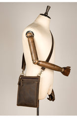 Dark Brown Cool Leather Small Vertical Side Bag Messenger Bags Courier Bag for Men - iwalletsmen