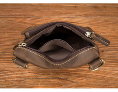 Dark Brown Cool Leather Small Vertical Side Bag Messenger Bags Courier Bag for Men - iwalletsmen