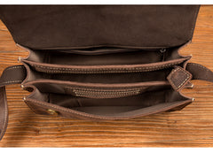 Cool Dark Brown Mens Leather 8inches Small Courier Bag Side Bags Messenger Bags for Men - iwalletsmen