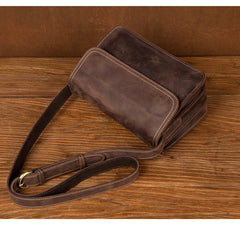 Cool Dark Brown Mens Leather 8inches Small Courier Bag Side Bags Messenger Bags for Men - iwalletsmen