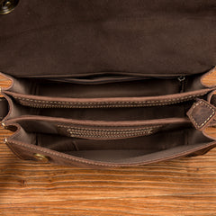 Cool Dark Brown Mens Leather 8inches Small Courier Bag Side Bags Messenger Bags for Men - iwalletsmen