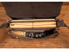 Cool Dark Brown Mens Leather 8inches Small Courier Bag Side Bags Messenger Bags for Men - iwalletsmen