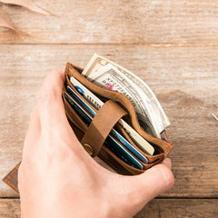 Dark Brown Cool Leather Mens Slim Front Pocket Wallet Small Wallets Card Wallet Card Wallet for Men - iwalletsmen