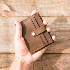 Dark Brown Cool Leather Mens Slim Front Pocket Wallet Small Wallets Card Wallet Card Wallet for Men - iwalletsmen