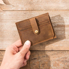 Dark Brown Cool Leather Mens Slim Front Pocket Wallet Small Wallets Card Wallet Card Wallet for Men - iwalletsmen