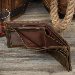 Cool Dark Brown Leather Mens Small Wallet Bifold Slim billfold Wallets for Men - iwalletsmen