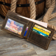 Cool Dark Brown Leather Mens Small Wallet Bifold Slim billfold Wallets for Men - iwalletsmen